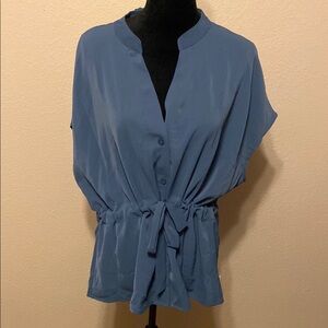 NWT Blue Relaxed Blouse with Dolman Sleeves and Tie Front
